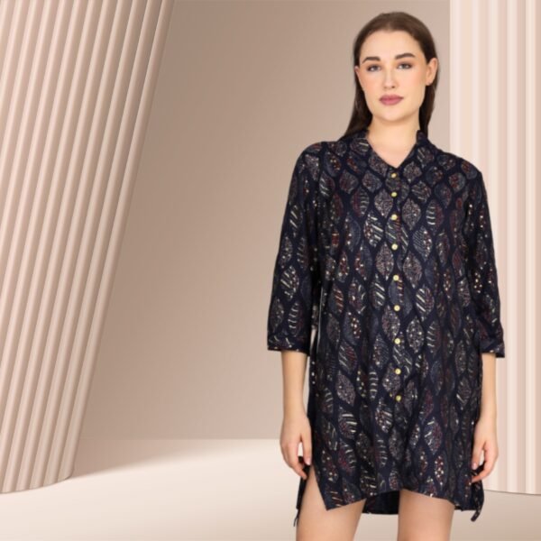 Pure Maslin Short Dress Foil Print