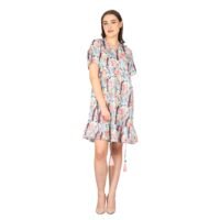 Cotton Dobby Digital Print V Neck Panel Dress_1