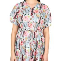 Cotton Dobby Digital Print V Neck Panel Dress_2