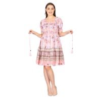 Cotton Dobby Digital Border Print Smoking Dress_5